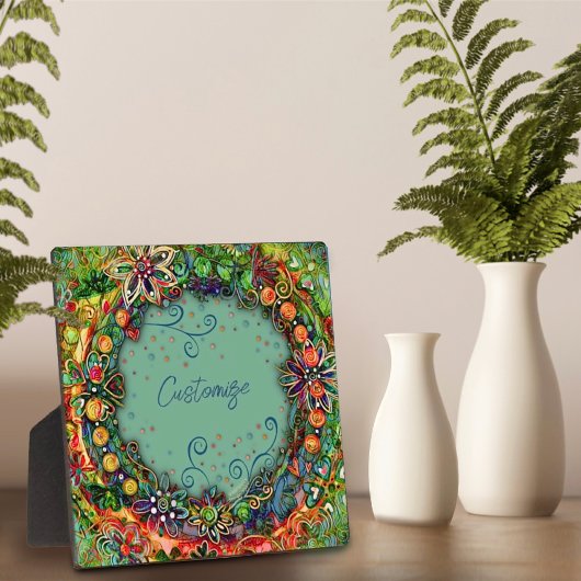 Whimsical Boho Green Fun Bloemen Gepersonaliseerd Fotoplaat