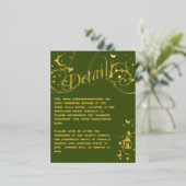 Whimsical Boho Green Gold Foil Mariage carte détai (Debout devant)