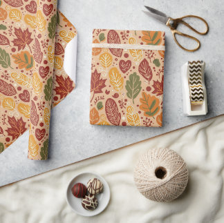 Whimsical Boho Herfstbladeren Waterverf op Bruin Cadeaupapier