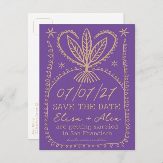 Whimsical Boho Lijst Elegant SAVE THE DATE CUSTOM Uitnodiging Briefkaart (Voorkant / Achterkant)