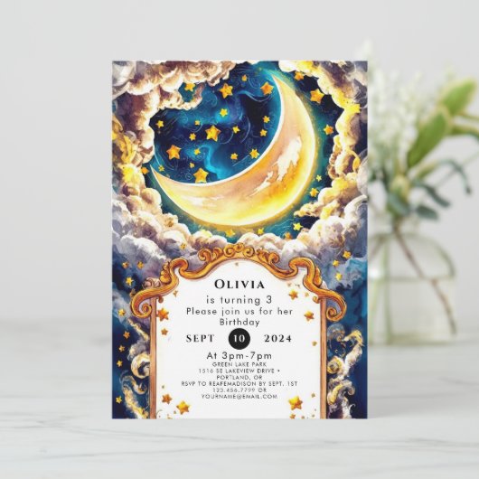 Whimsical Boho Moon Verjaardag Kaart (Staand voorkant)