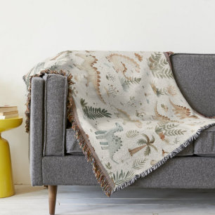 Whimsical Boho Oerwoud Dinosauruspatroon Deken