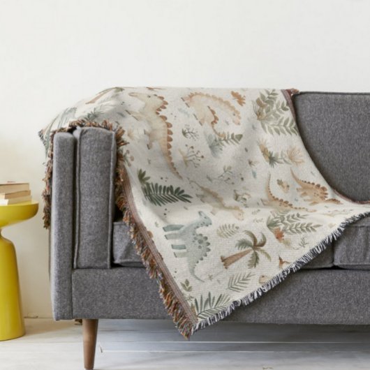 Whimsical Boho Oerwoud Dinosauruspatroon Deken