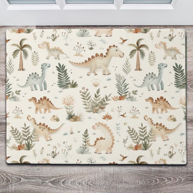 Whimsical Boho Oerwoud Dinosauruspatroon Deurmat (Creator heeft geüpload)
