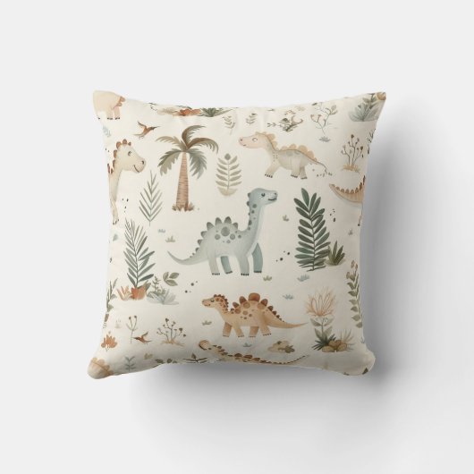 Whimsical Boho Oerwoud Dinosauruspatroon Kussen (Achterkant)
