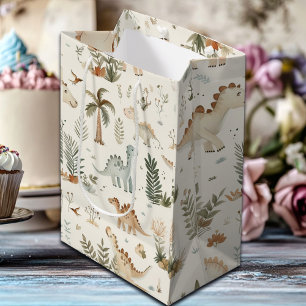 Whimsical Boho Oerwoud Dinosauruspatroon Medium Cadeauzakje