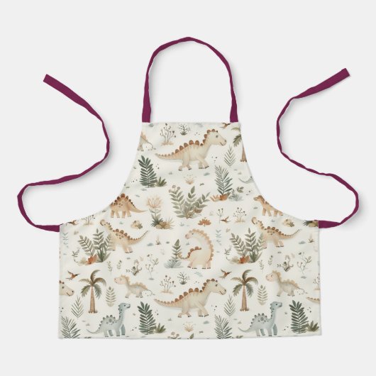 Whimsical Boho Oerwoud Dinosauruspatroon Schort (Voorkant)