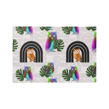 Whimsical Boho Owl & Tropical Monstera Leaf