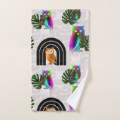 Whimsical Boho Owl & Tropical Monstera Leaf (Serviette à main)