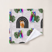 Whimsical Boho Owl & Tropical Monstera Leaf (Gant de toilette)
