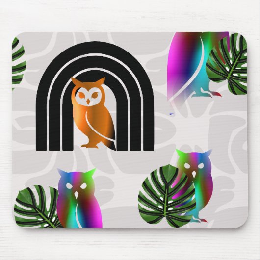 Whimsical Boho Owl & Tropical Monstera Leaf Muismat (Voorkant)