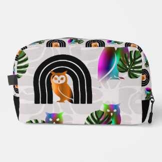 Whimsical Boho Owl & Tropical Monstera Leaf Toilettasje