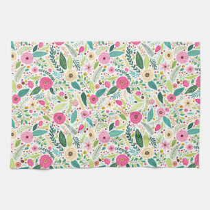 Whimsical boho Roze rozentuin Theedoek