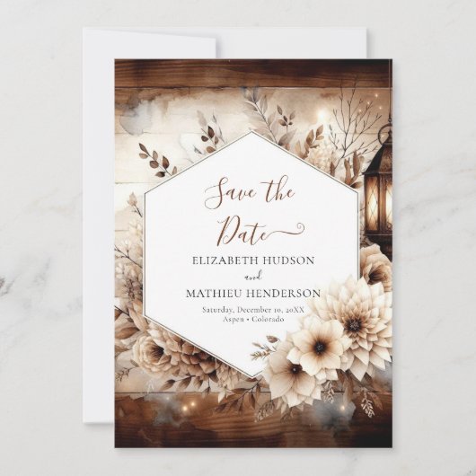 Whimsical boho rustieke bruiloft save the date (Voorkant)
