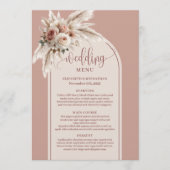 Whimsical Boho Stof Roze Pampas Bloem Bruiloft Menu (Voorkant)