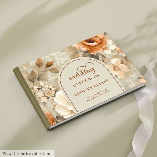 Whimsical Boho Terracotta Beige Olive Wedding Book Gastenboek