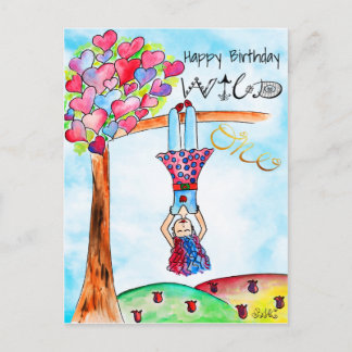 Whimsical boho WILD ONE Girl Kleurrijke Verjaardag Briefkaart