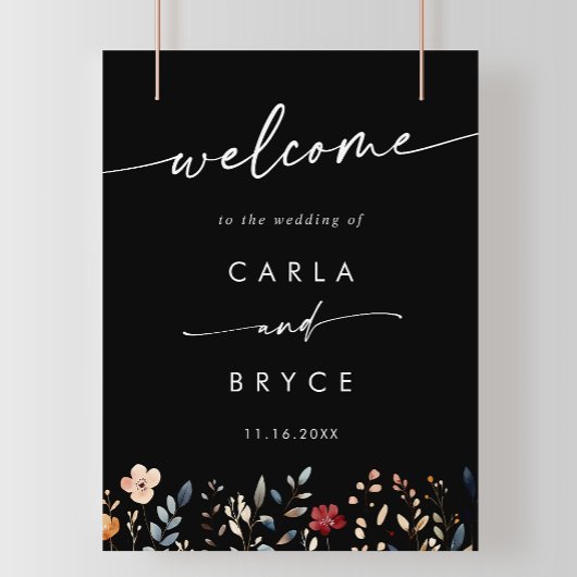 Whimsical Boho Wildflower DIY Wedding Welcome Sign Poster
