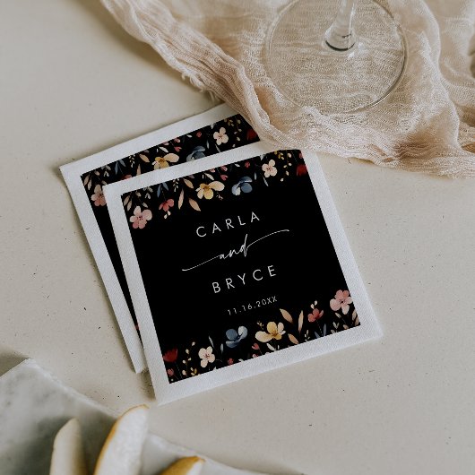 Whimsical Boho Wildflower Monogram Wedding Napkins Servet