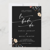 Whimsical Boho Wildflower QR Code Spanish Wedding Kaart (Voorkant)