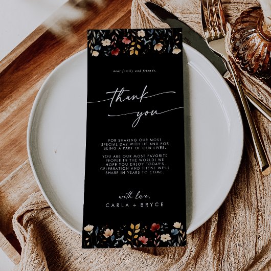 Whimsical Boho Wildflower Thank You Place Card Menu