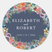 Whimsical Boho Wildflower Waterverf Bruiloft Ronde Sticker (Voorkant)