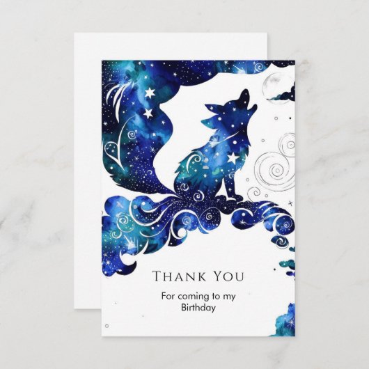 Whimsical Boho Wolf Verjaardag Bedankkaart (Voorkant / Achterkant)