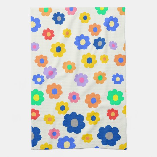 Whimsical Bold Kleurrijke Bloemen Retro Vrolijk Theedoek (Verticaal)
