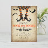 Whimsical Boos en Booze Halloween Party Kaart (Staand voorkant)