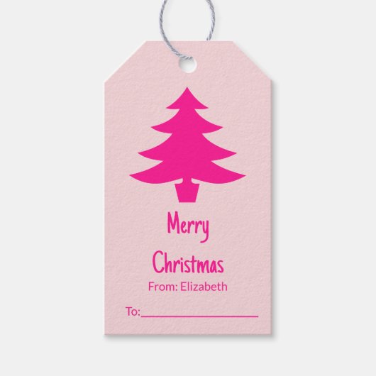 Whimsical Bord Roze en Deep Roze Kerstboom Cadeaulabel (Voorkant)