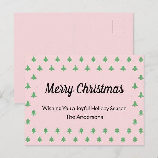 Whimsical Bord Roze en Groene Kerstbomen Feestdagenkaart (Voorkant / Achterkant)