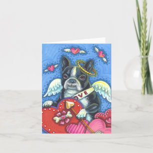 WHIMSICAL BOSTON TERRIER CUPID, CUTE DOG VALENTIJN FEESTDAGEN KAART