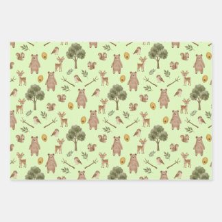 Whimsical Bosvrienden Waterverf Patroon Inpakpapier Vel