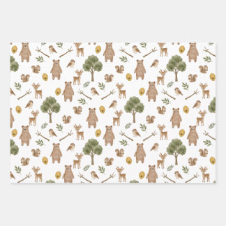 Whimsical Bosvrienden Waterverf Patroon Inpakpapier Vel