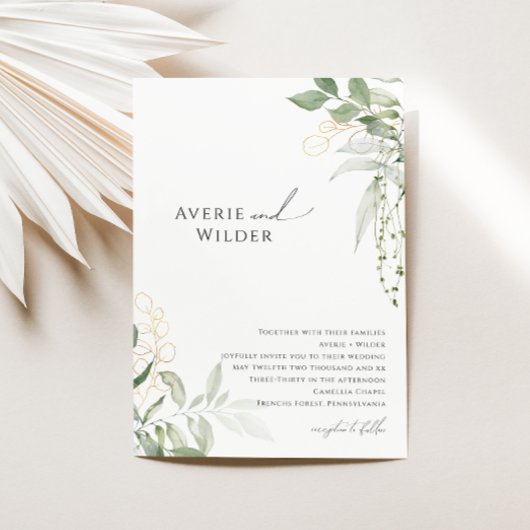 Whimsical Botanical and Gold Wedding Kaart