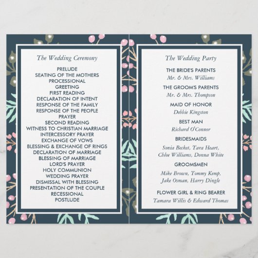Whimsical Botanical Berry Mariage Programme bi-pli (Dos)