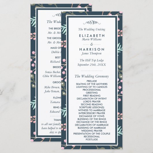 Whimsical Botanical Berry Wedding Programma (Voorkant / Achterkant)