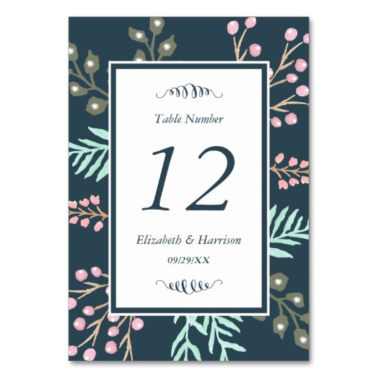 Whimsical Botanical Berry Wedding Table Number Kaart (Voorkant)