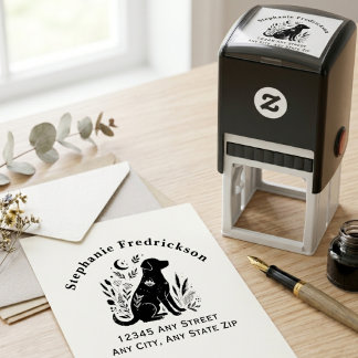 Whimsical Botanical Floral Silhouette Dog Parent Zelfinktende Stempel
