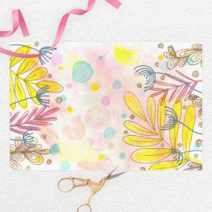 Whimsical Botanical Line Art Pastel Waterverf Tissuepapier