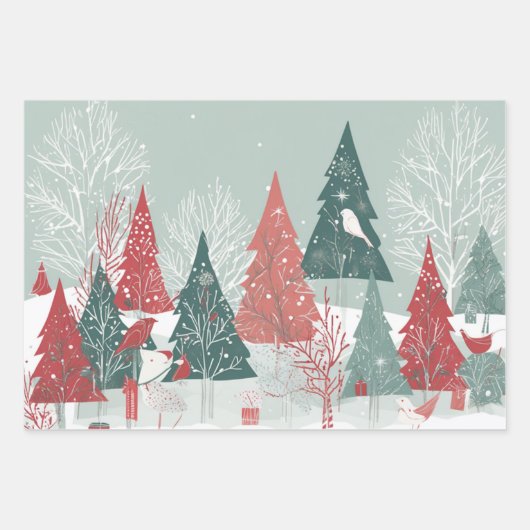 Whimsical Boughs Design, Uniek Kerstcadeau Inpakpapier Vel (Voorkant 2)