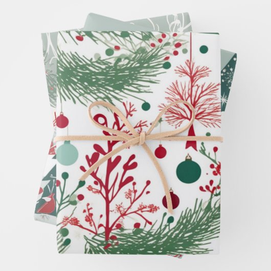 Whimsical Boughs Design, Uniek Kerstcadeau Inpakpapier Vel (In situ)