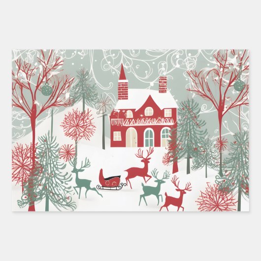 Whimsical Boughs Design, Uniek Kerstcadeau Inpakpapier Vel (Voorkant 3)