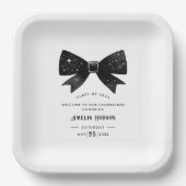 Whimsical Bow Black & White Afstudeerfeest Papieren Bordje (Voorkant)