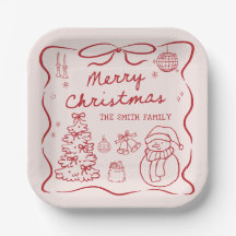 Whimsical Bow Christmas Party Paper Plates