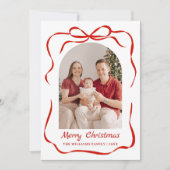 Whimsical Bow Christmas Photo Hand-Drawn Feestdagenkaart (Voorkant)