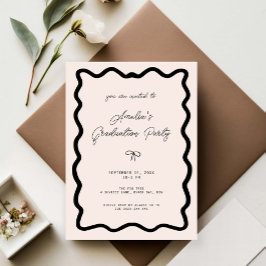 Whimsical Bow cursive border graduation party Kaart