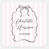 Whimsical Bow Doodle Pinstripe Vierkante Sticker (Voorkant)