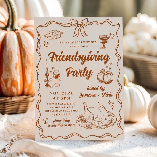 Whimsical Bow Friendsgiving Dinner Party Kaart