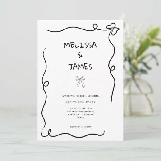 Whimsical Bow Hand getrokken bruiloft Kaart (Staand voorkant)